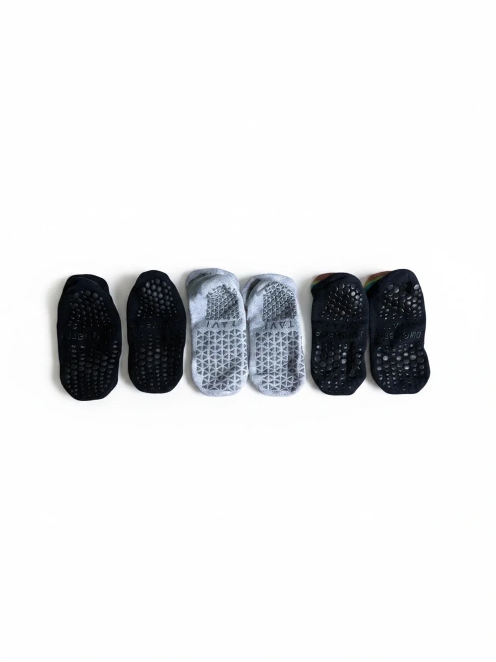 Pure Barre Men's No-Show Sock 3-Pack in Black and Light Gray with Accent Trim